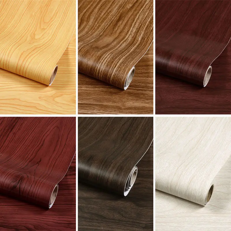 PVC Thickened Wood Grain Sticker Cabinet Furniture Wardrobe Living Room Wallpaper Desktop Renovation Flat Wall Stickers DIY
