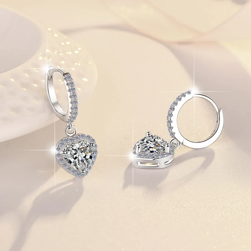 Heart Fashion Stud Earrings Women's 1CT Moissanite PT950 Platinum - Minimalist heart style, 1CT sparkle, holiday gift option