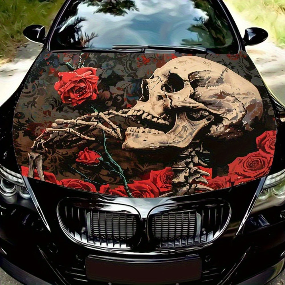 

Eye-Catching, Roses And Skull Vinyl Car Decal - Durable & Fade-Resistant Hood Wrap Decal, Easy Clean, UV Protected - Perfect For