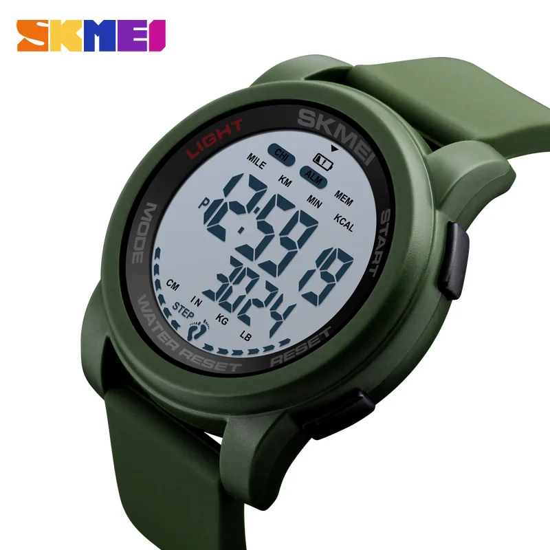 SKMEI Large Numbers LED Display Student Watch Fashion Silicone Waterproof Sports Wristwatch with Pedometer Alarm Function Clock