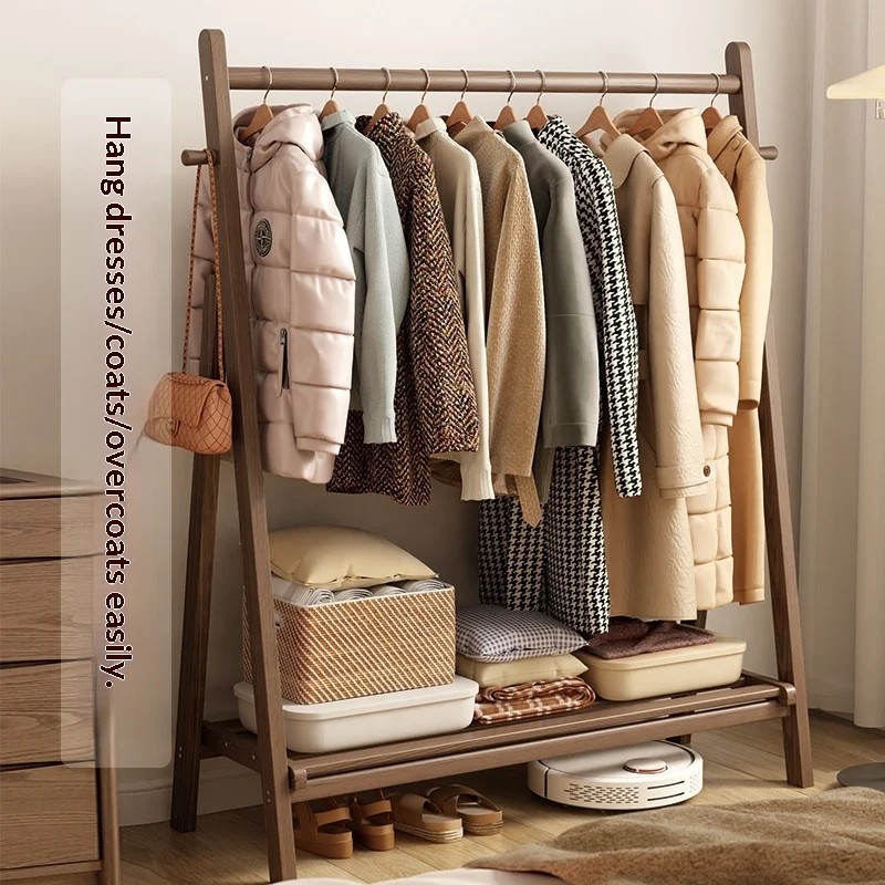Custom Collapsible Solid Wood Foldable Coat Rack Floor Standing Nordic Clothes Hanger Stand Bedroom Entryway Home Use GYJ033