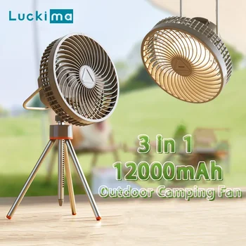 야외 캠핑 선풍기, 야간 조명, 보조베터리 휴대용 다기능 USB 충전식 삼각대 팬, 천장 선풍기, 12000mAh, 신제품