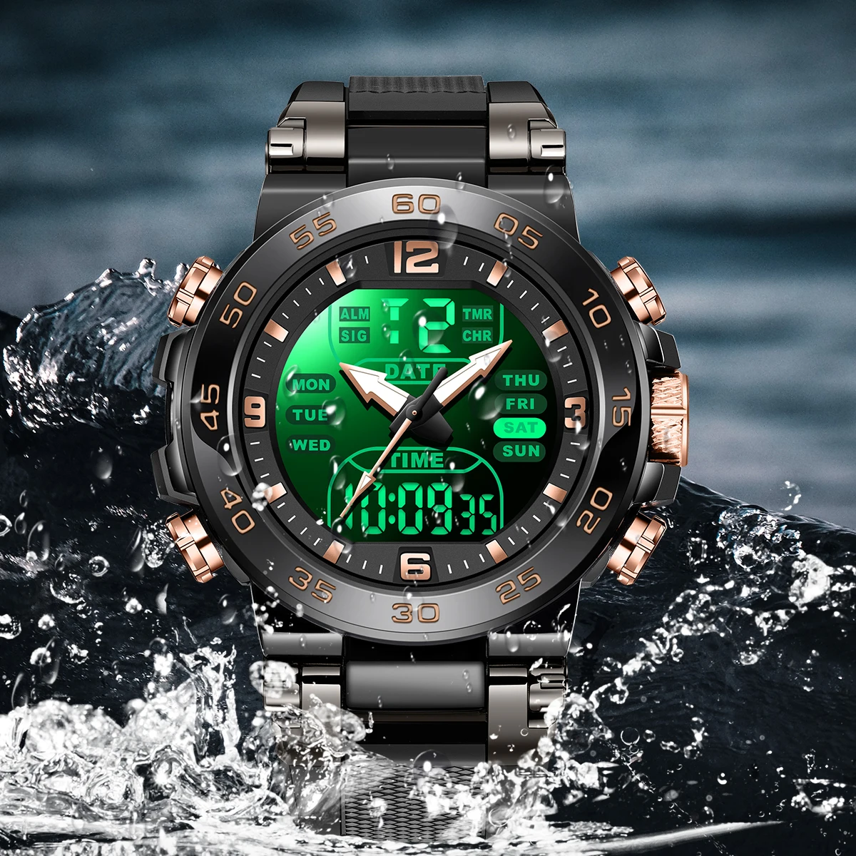 موضة جديدة FOXBOX ساعة رجالية إلكترونية رقمية بسيطة كاجوال رياضية بتقويم إنذار مقاوم للماء ساعات رجالية مضيئة كرونوغراف