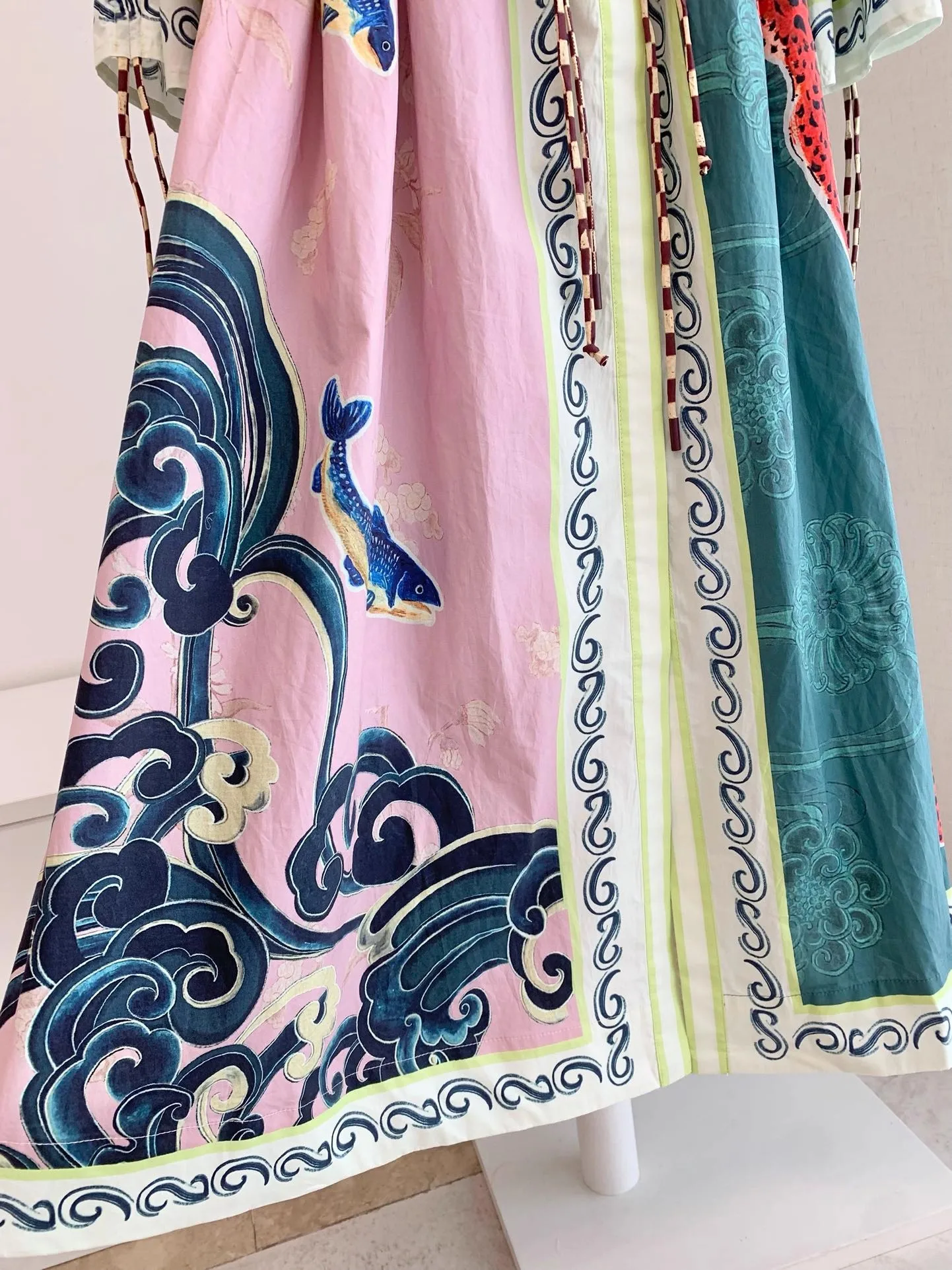 100% 면 드레스, 여성용 고품질 프린트 패션, 드로스트링 패션, 보헤미안 롱 드레스