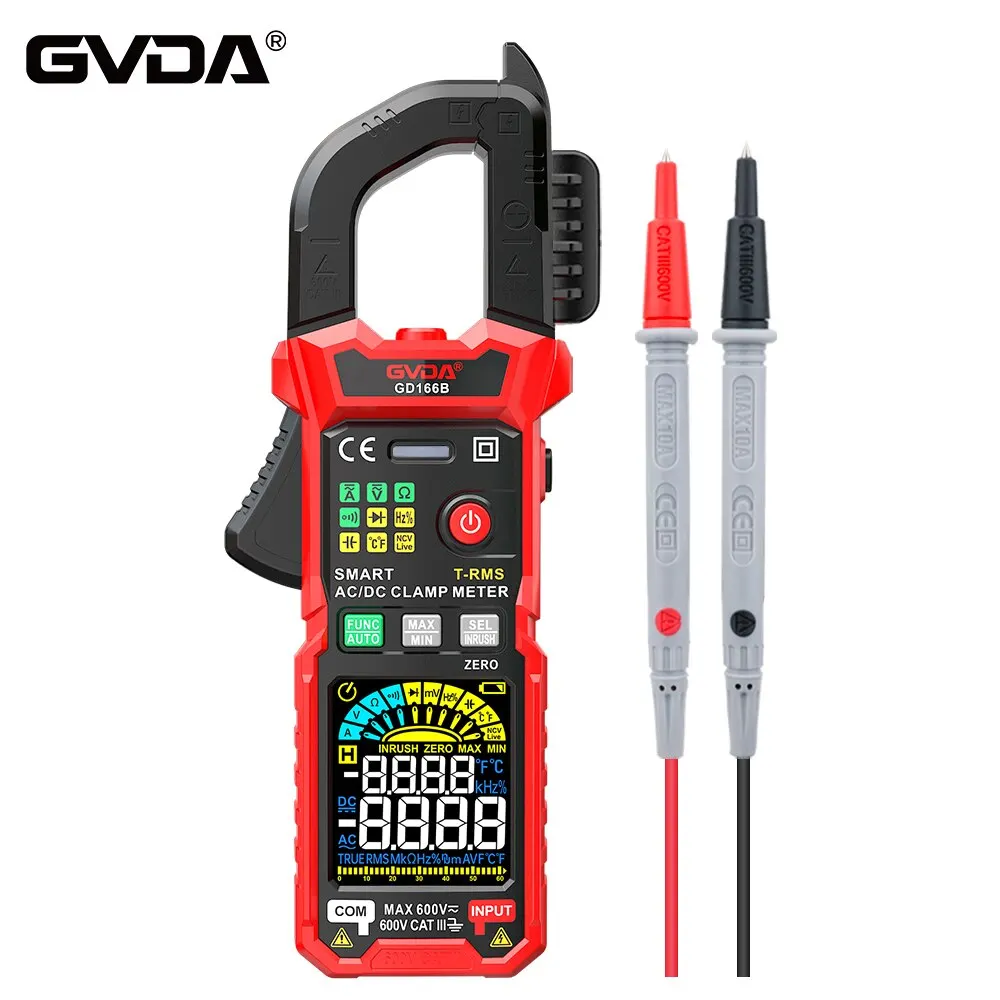 GVDA Clamp Meter multimetro digitale DC/AC corrente 6000 conteggi Car Amp Hz capacità NCV temperatura amperometro tensione Ohm Tester