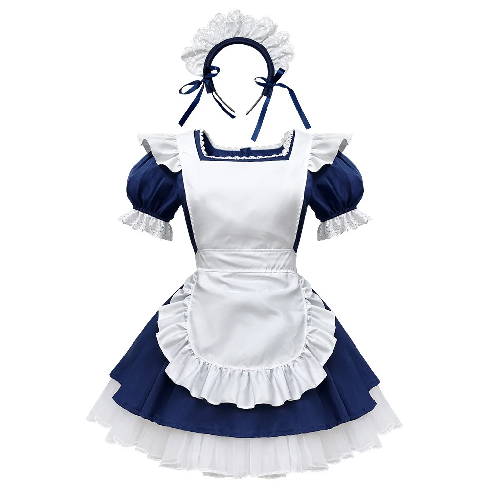 Anime Dark Blue Cute Lolita Collection Maid Dress Set Cosplay Costume Girl Maid Dress Trending Girls Maid Party Costumes S -3XL