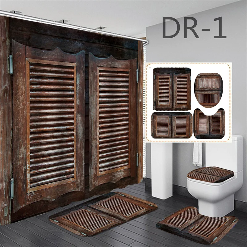 Wood Grain Pattern Waterproof Bath Curtain 3D Print Door Shower Curtain Polyester Fabric Bathroom Curtains For Bathing Cover