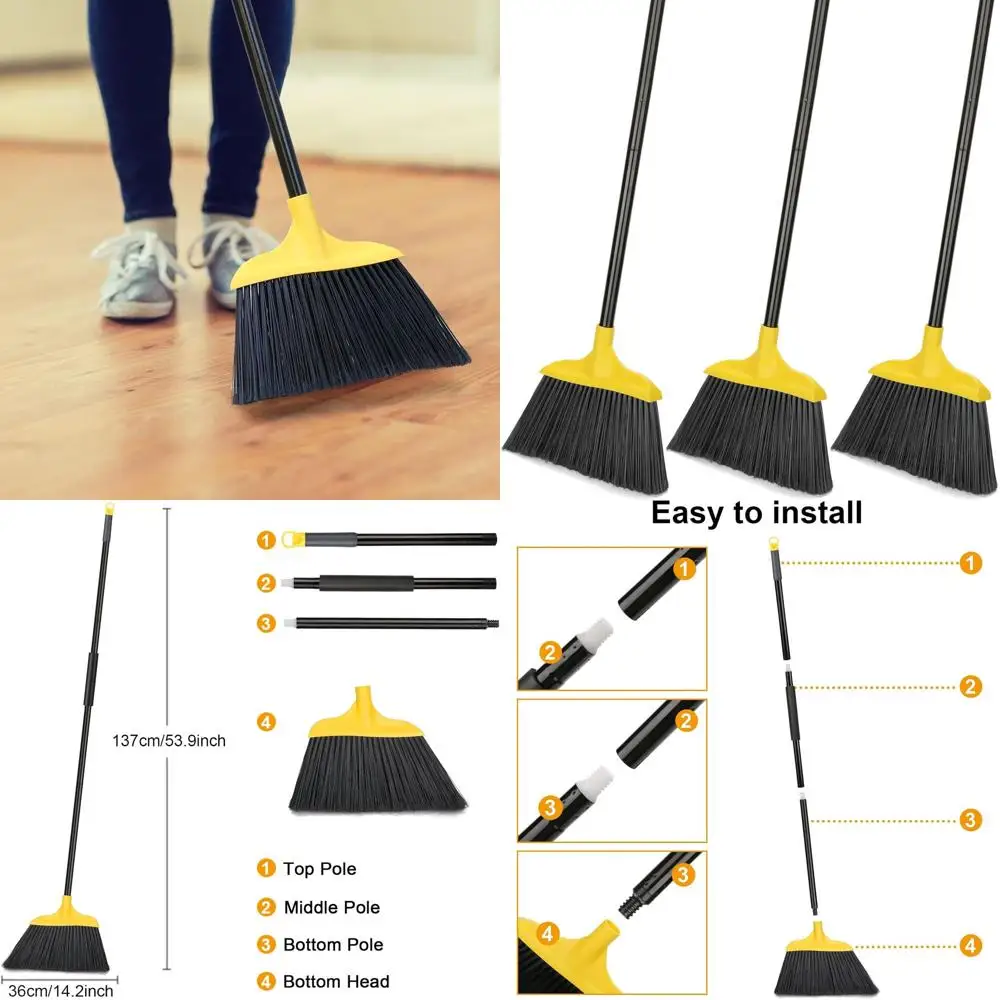 

Heavy-Duty 3-Pack Brooms, 54 for Indoor & Outdoor Use: Ideal for Courtyards, Garages, Restaurants, and More