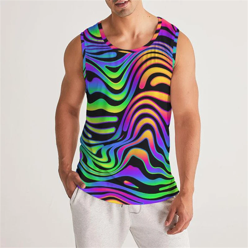 Cool Dizzy Illusion Pattern Tank Top Men Trend Streetwear Summer 3D Print Colorful Vest Loose Leisure Newest Sleeveless Tees