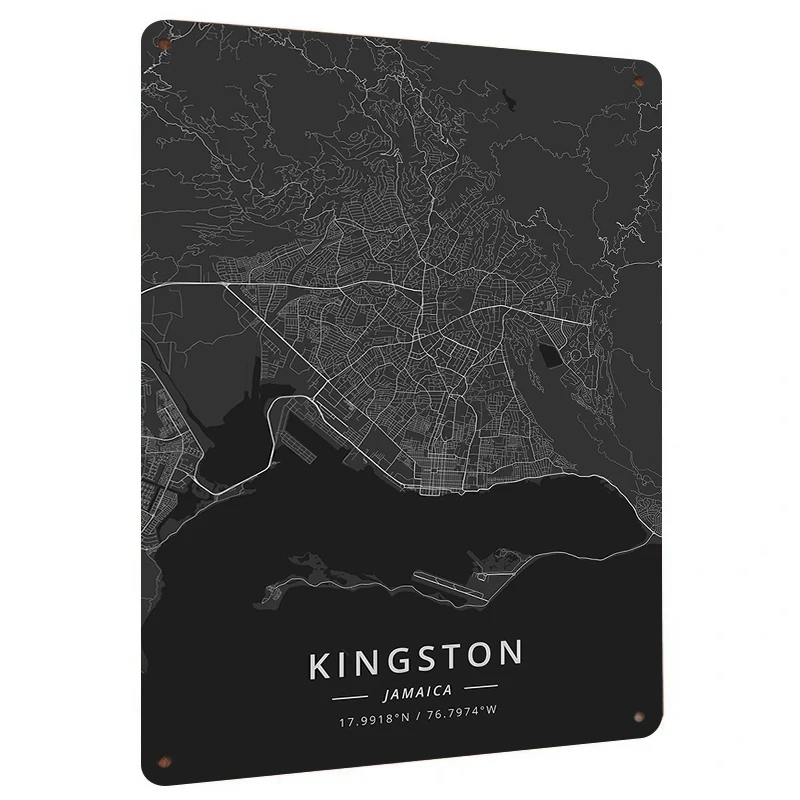 Карта города Kingston Ямайки, металлическое настенное искусство, современный минималистичный домашний декор для гостиной, офиса