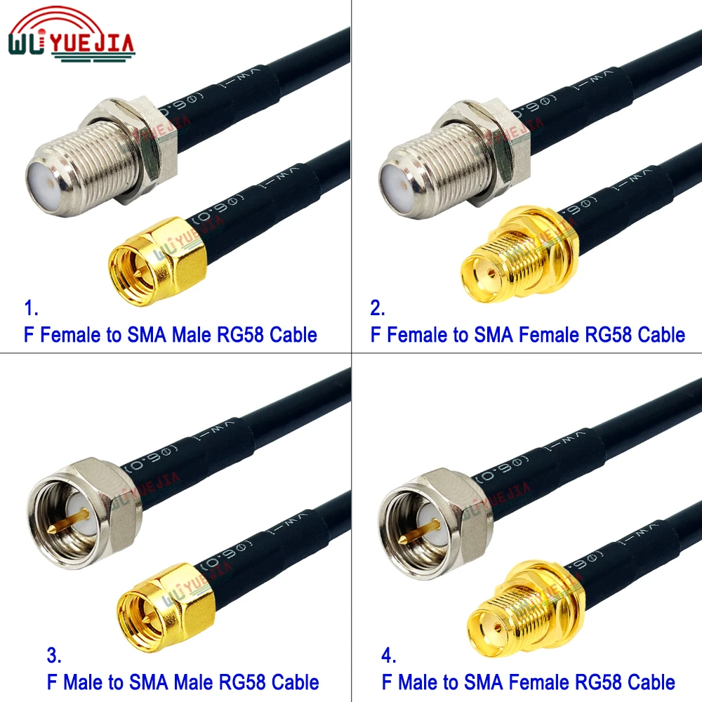 

1Pcs RG-58/U Cable F to SMA Type Connector SMA Male Plug to F Male or Female Jack RG58 Coaxial Extension Cable 10 cm~20 Meters