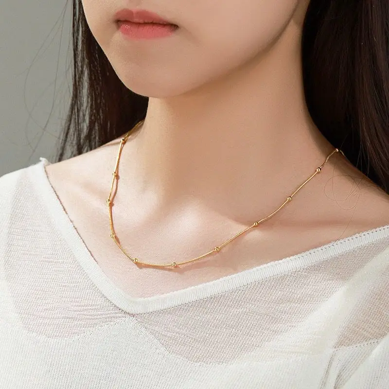 مجوهرات XP --(45 / 50 سم × 3 مم) سلسلة ثعبان صغيرة عصرية مع قلادة من الخرز للنساء مجوهرات عصرية مطلية بالذهب الخالص عيار 24 قيراط #5