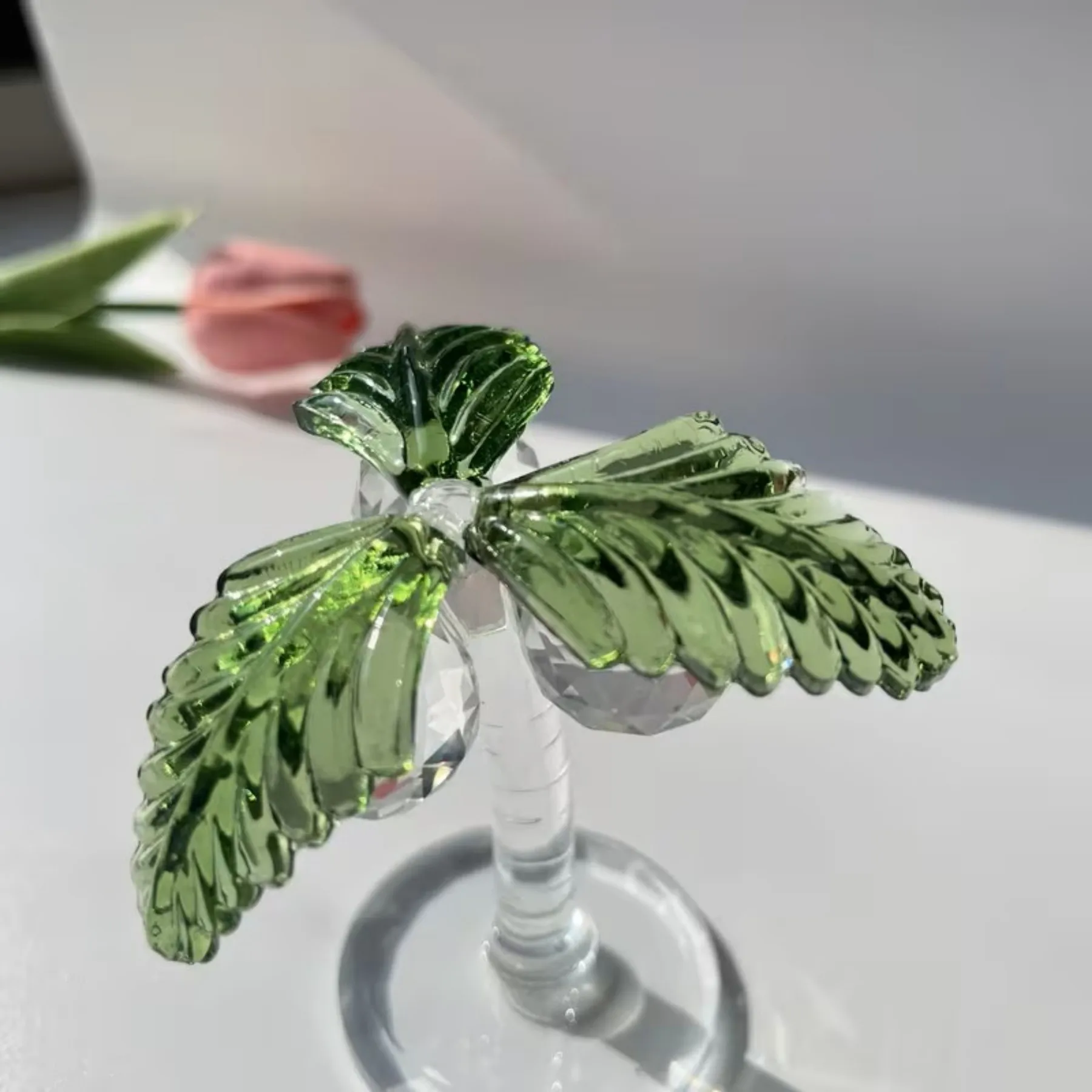 1PC Crystal Palm Tree Figurine - Mini Desk Decoration, Lucky Plant for Home Office, Housewarming Wedding Party Birthday Gift