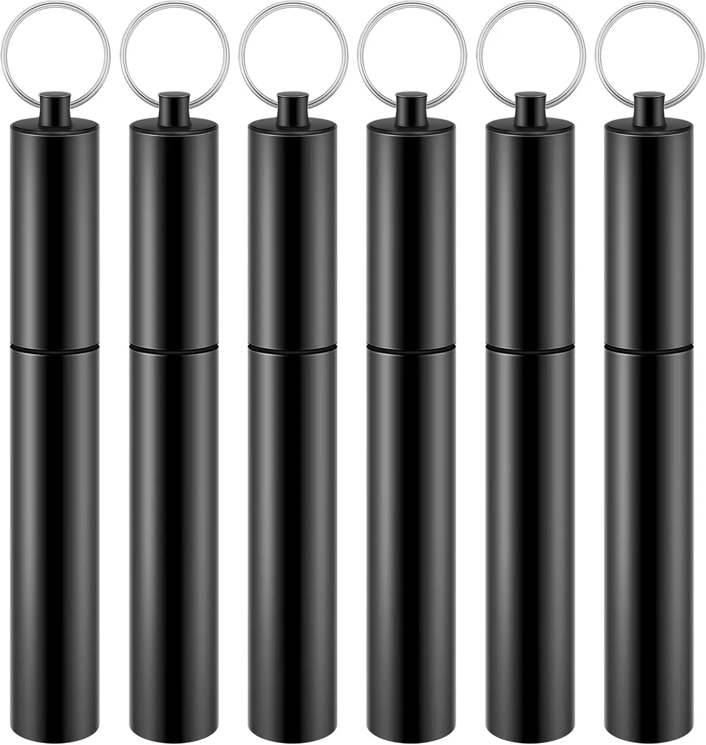 

6 Pcs Portable Airtight Aluminum Toothpick Holder with Keychain, Waterproof for Travel Picnic, Black