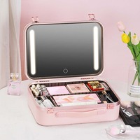 Makeup case with mirror and light Makeup storage case Large capacity with LED light portable professional makeup case