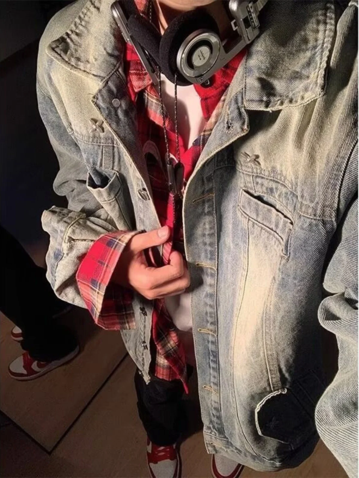 

Джинсовая куртка Cleanfit American Style оверсайз, весна-осень, винтажная, с эффектом потертости, мотоциклетный жилет с подкладкой, молодежная повседневная мода