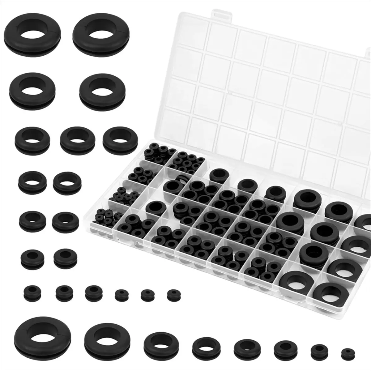 200pcs Rubber Grommet Kit,Hollow Firewall Grommet, 8 Sizes Wire Grommets Assortment for Wiring, Hole Plugs, Automotive