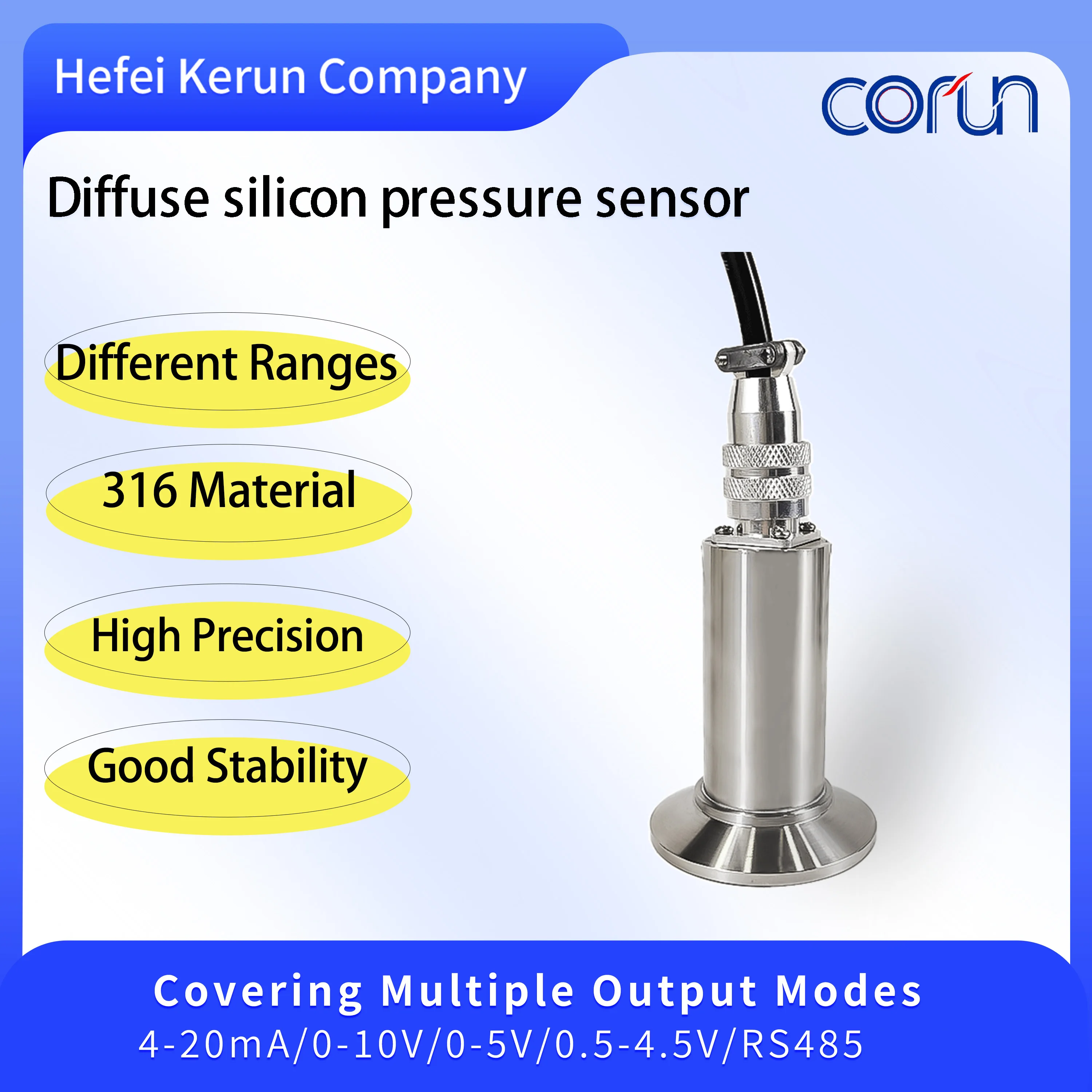 316L Stainless Steel High-Temp Flat Diaphragm Pressure Transmitter Sanitary Clamp Type Diffused Silicon Level Sensor