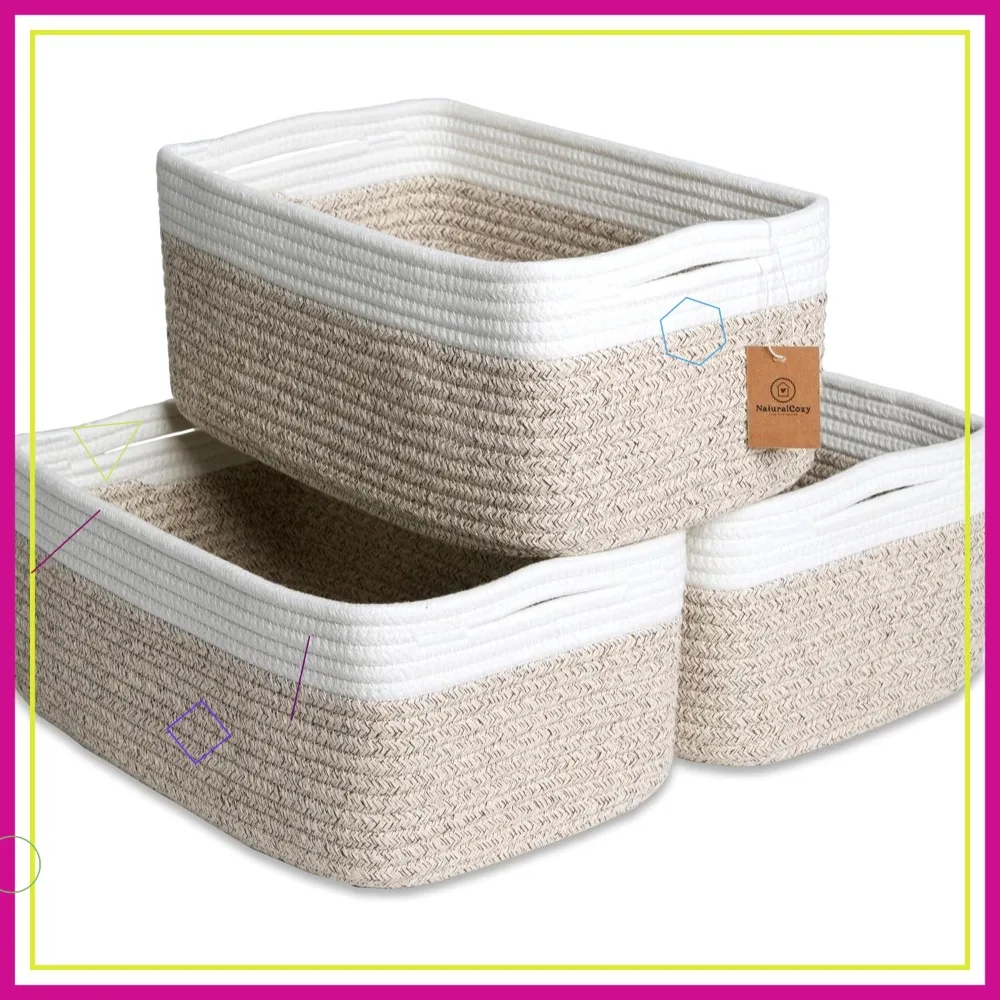 

Набор из 3 хлопковых корзин для хранения (13,5x8,5x5,5 дюймов) для полок, организации пространства в детской, ванной и кладовой
