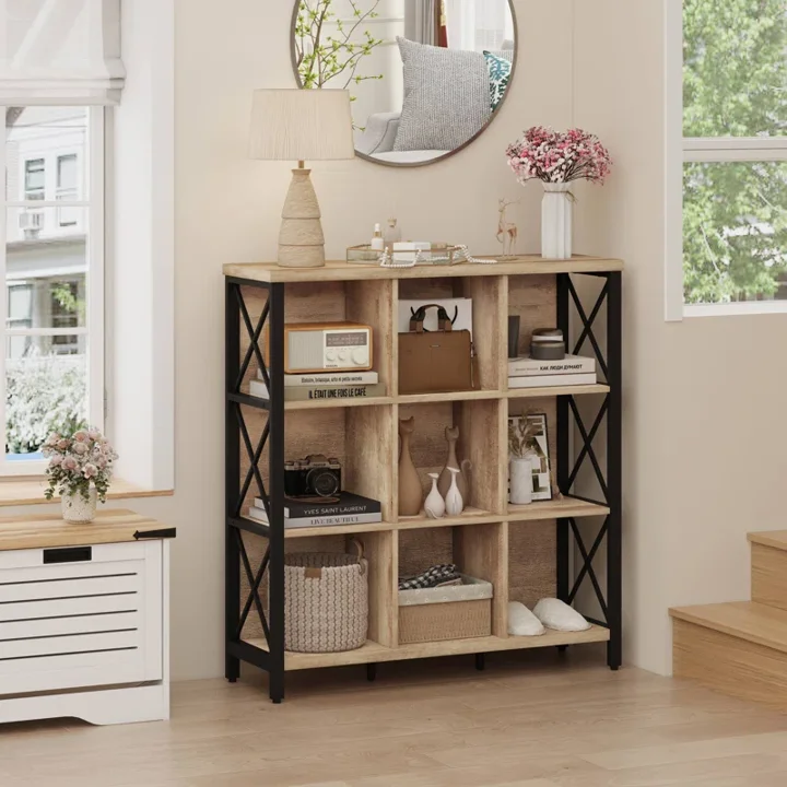 Z DU'S Modern Solid Wood Bookcase, 3X3 Cube Bookshelf, Stable And Durable Structure, Ideal For Living Room StorageZ