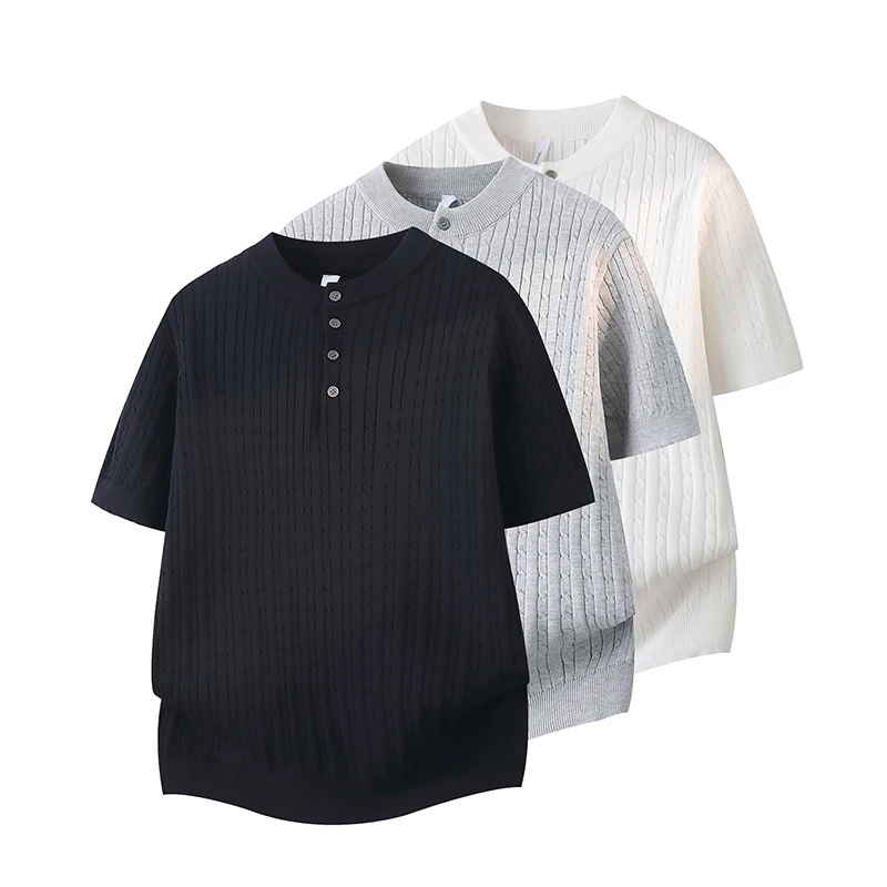 Summer Henley Collar Polo Shirts Short-Sleeve Men's T-Shirts Versatile Casual Pullover Button-Down Comfort Outdoor-Homewear Tops