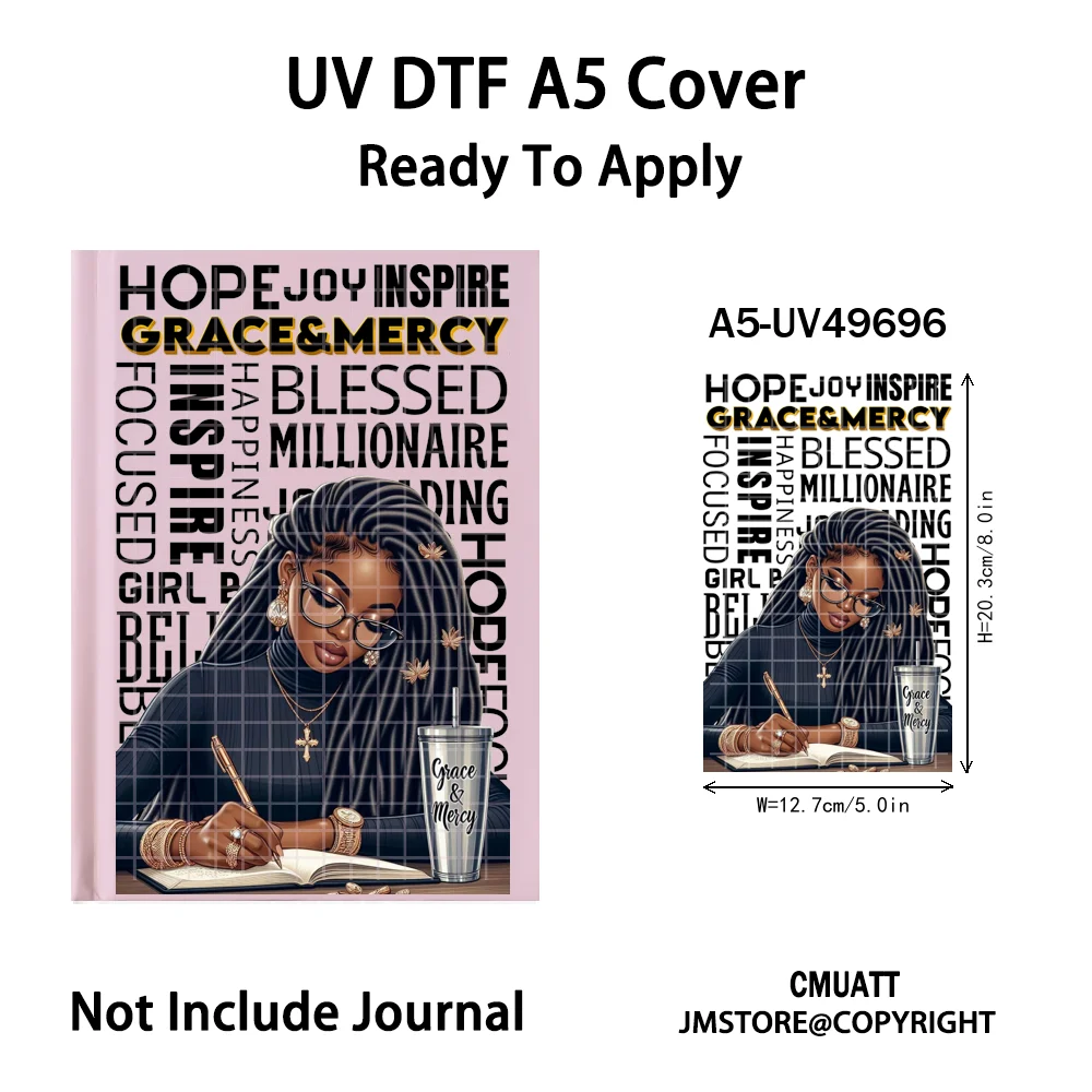 Faith God Afro Women Bible Study A5 Notebook UV DTF Wraps Ready To Apply Waterproof Transfer Stickers Decals For Journal Cover