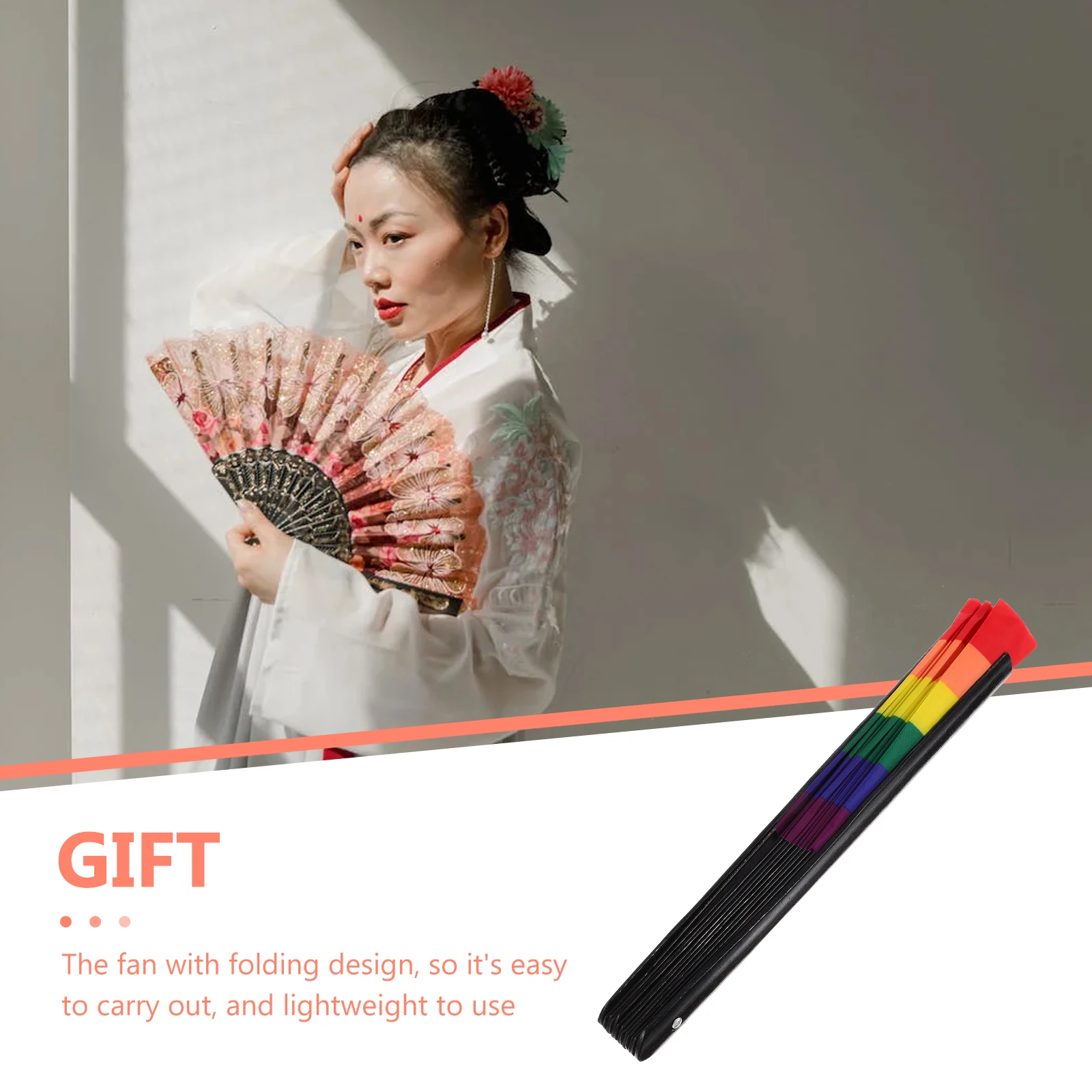 

Rainbow Color Bamboo Folding Fan Elegant Handmade Hand Fan for Cooling Dancing Photo Prop Decor Hand Fans Bamboo Folding Fans