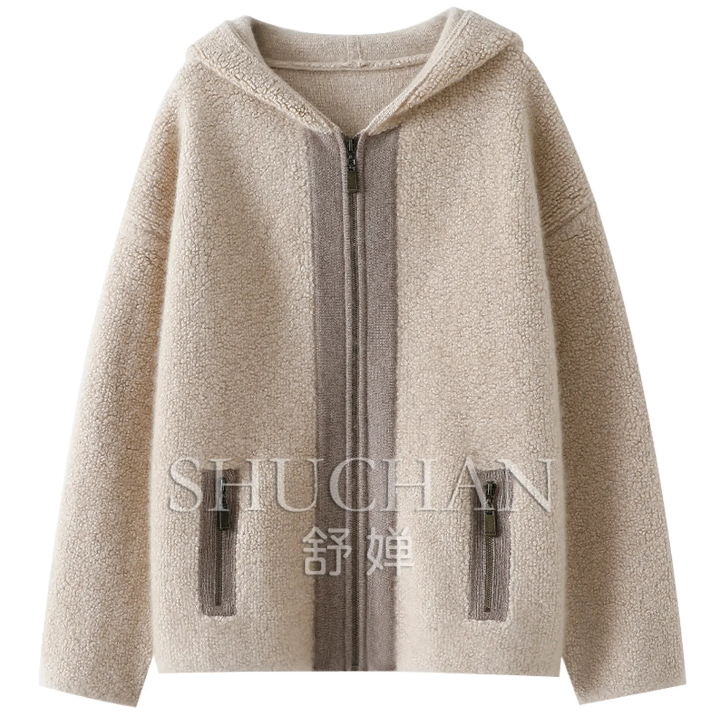 New warm pullover heavy thickened 1000g! 100% pure cashmere zip cardigan women's hooded sweater loose