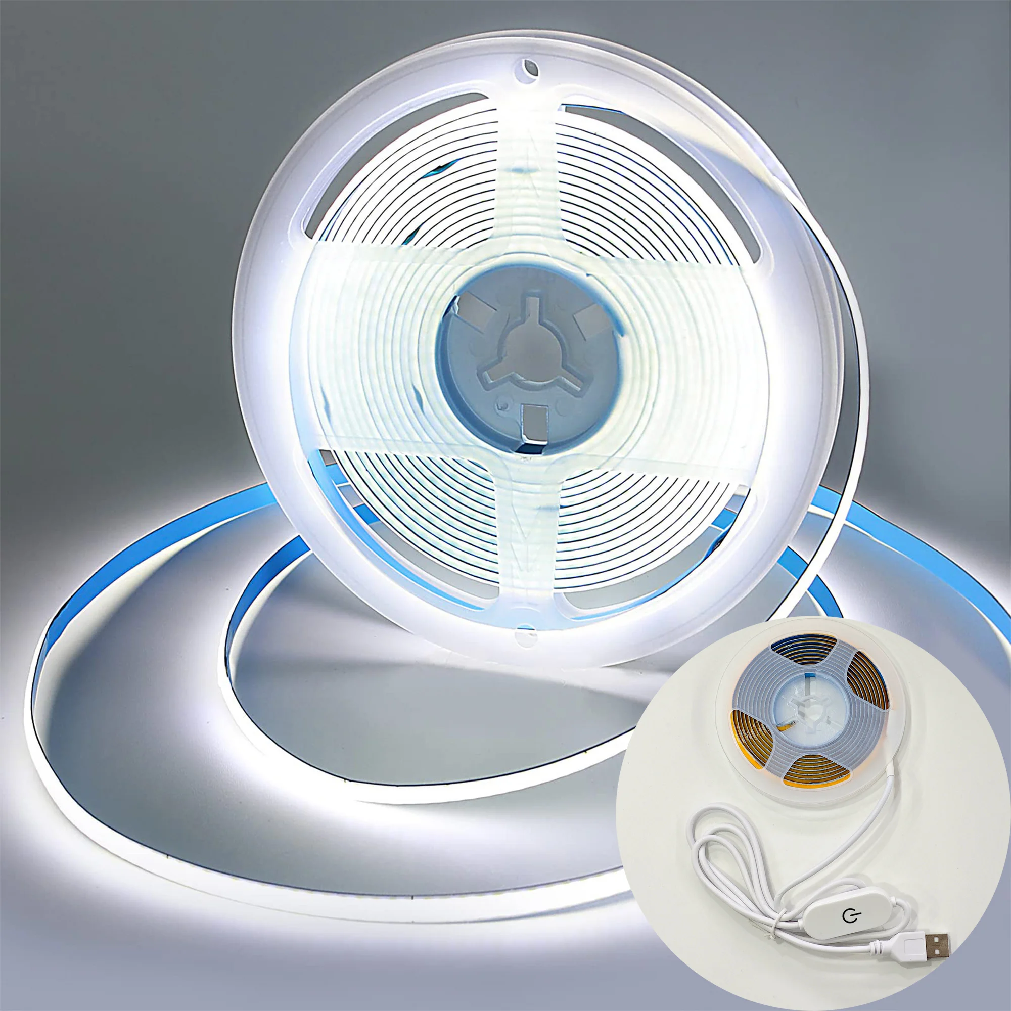 1m-5m USB COB LED Strip Light 5V 320LEDs/m DIY TV Mirror Backlight Elastyczna taśma wstążkowa Czujnik dotykowy Ściemnialna lampa kuchenna do pokoju