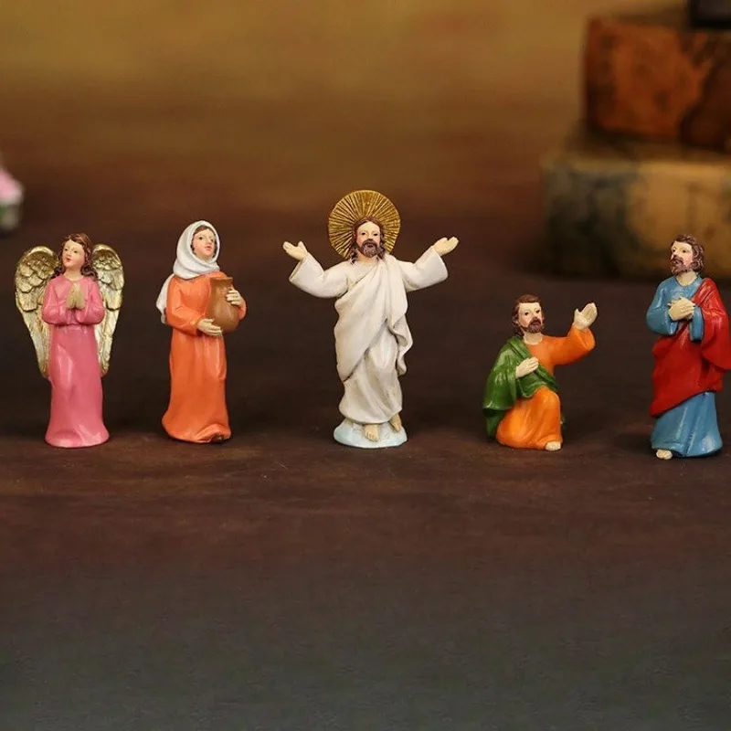 Jesus Resurrection Figurine LED Decor Christian Empty Tomb Statue Angel Disciples Sculpture Religious Easter Home Decoration
