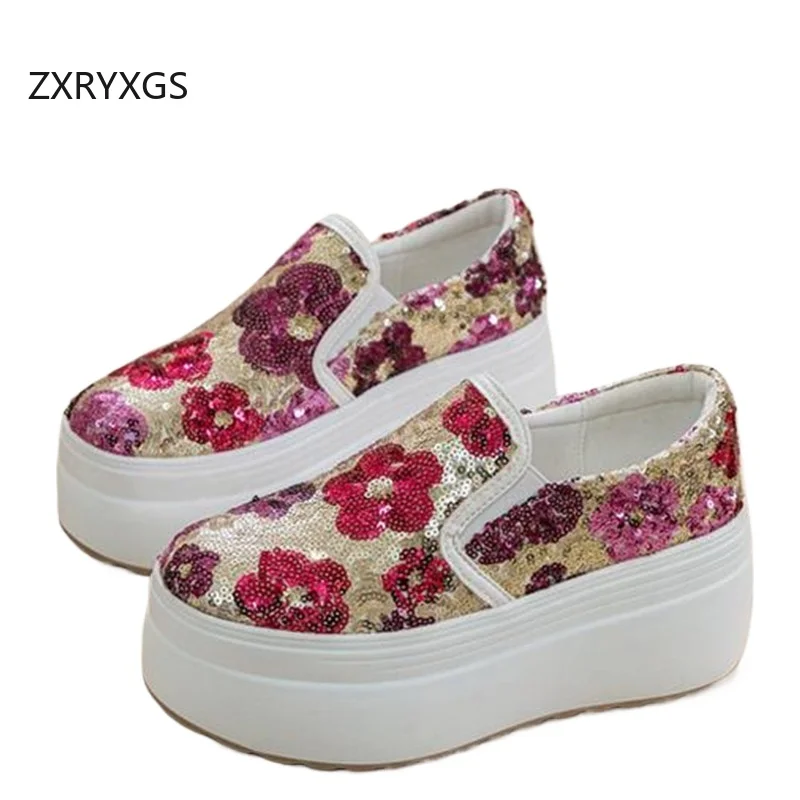 ZXRYXGS-zapatos de lentejuelas con flores para mujer, zapatillas deportivas informales, transpirables, con plataforma y realce, para primavera, 2024