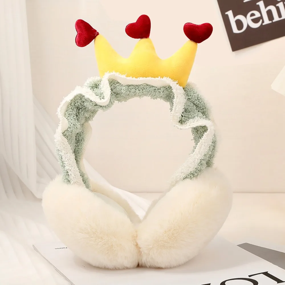 Soft Cute Crown Earmuffs para proteção contra frio Protetores de orelha de pelúcia dobrável Tampa de orelha ajustável