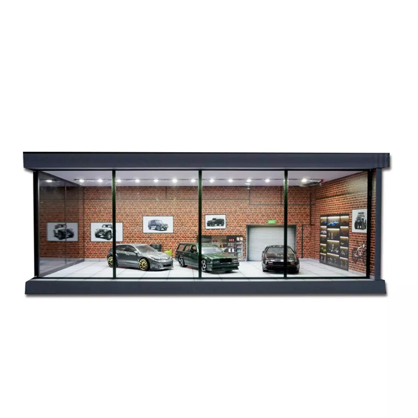 1/64 Diorama Car Garage Model LED Lighting City Car Showroom Scene for Miniatures Vehicles Display Model Assembled Parking Lot