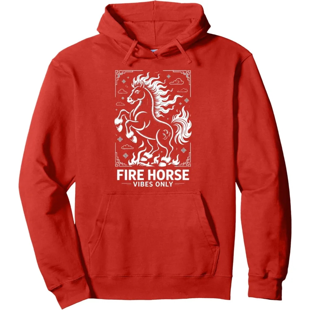 Fiery Luck Awaits Chinesisches Neujahr Fire Horse 2026 Pullover Hoodie Festival Feier Kostüme Männer Frauen Mode Sweatshirt