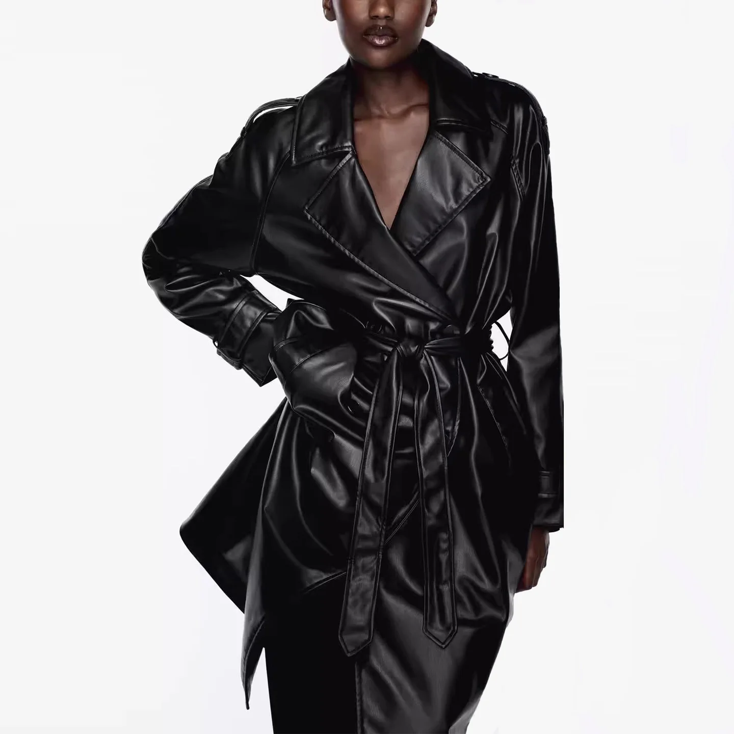 

Z Women's Long Waist Belted Coat 2025 New Sle Commute Loose Fit Double Breasted Long Sve Color Jaet