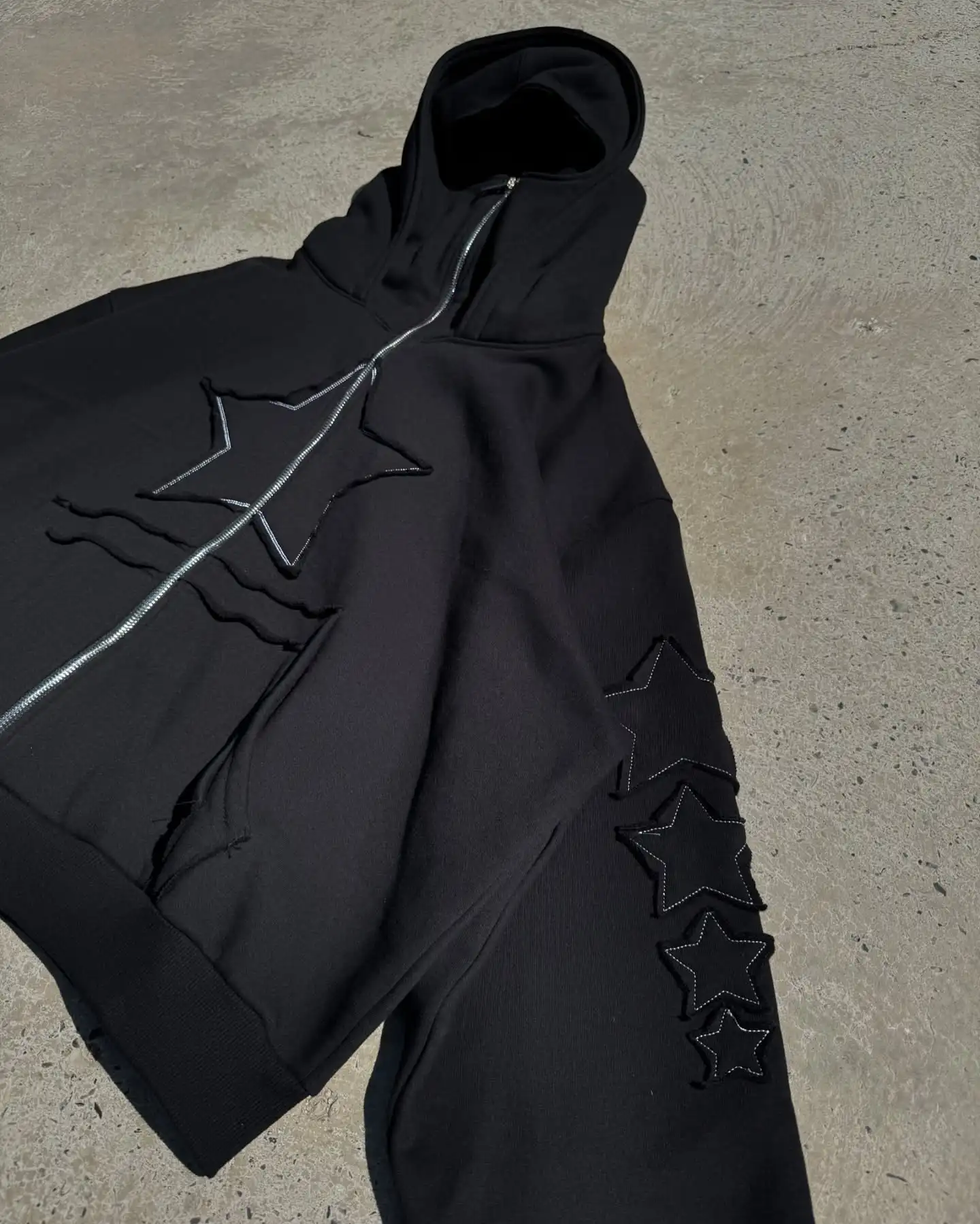 Daily personalized zipper, star patch fabric, casual cardigan, dark pocket top, hooded sweatshirt, autumn and winter hoodie