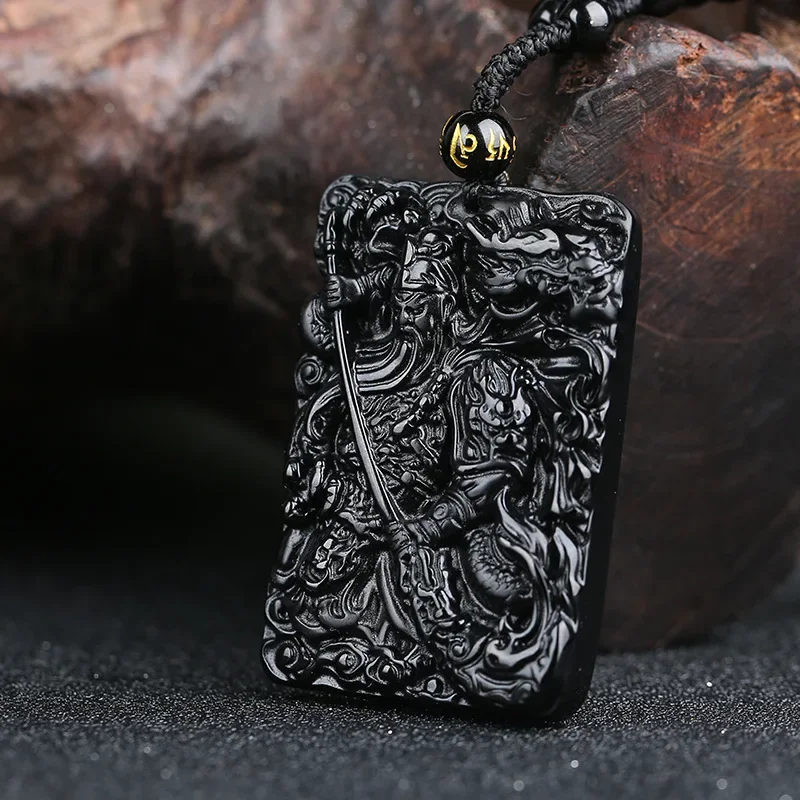 Obsidian Guan Gong pendant men's domineering Guan Yu men's necklace pendant jewelry sweater chain