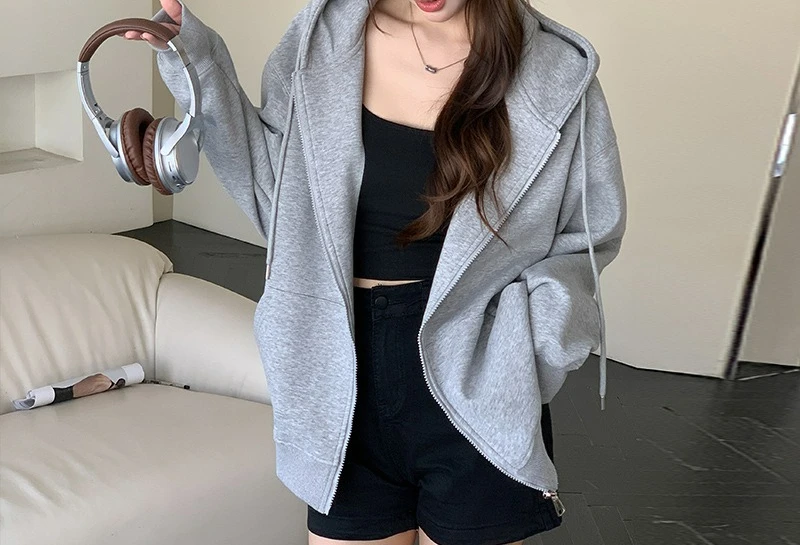 2025, Hoodie für Damen, Herbst, neue vielseitige Jacke, locker und faul, Herbst und Winter, plus Samt-Cardigan-Oberteil