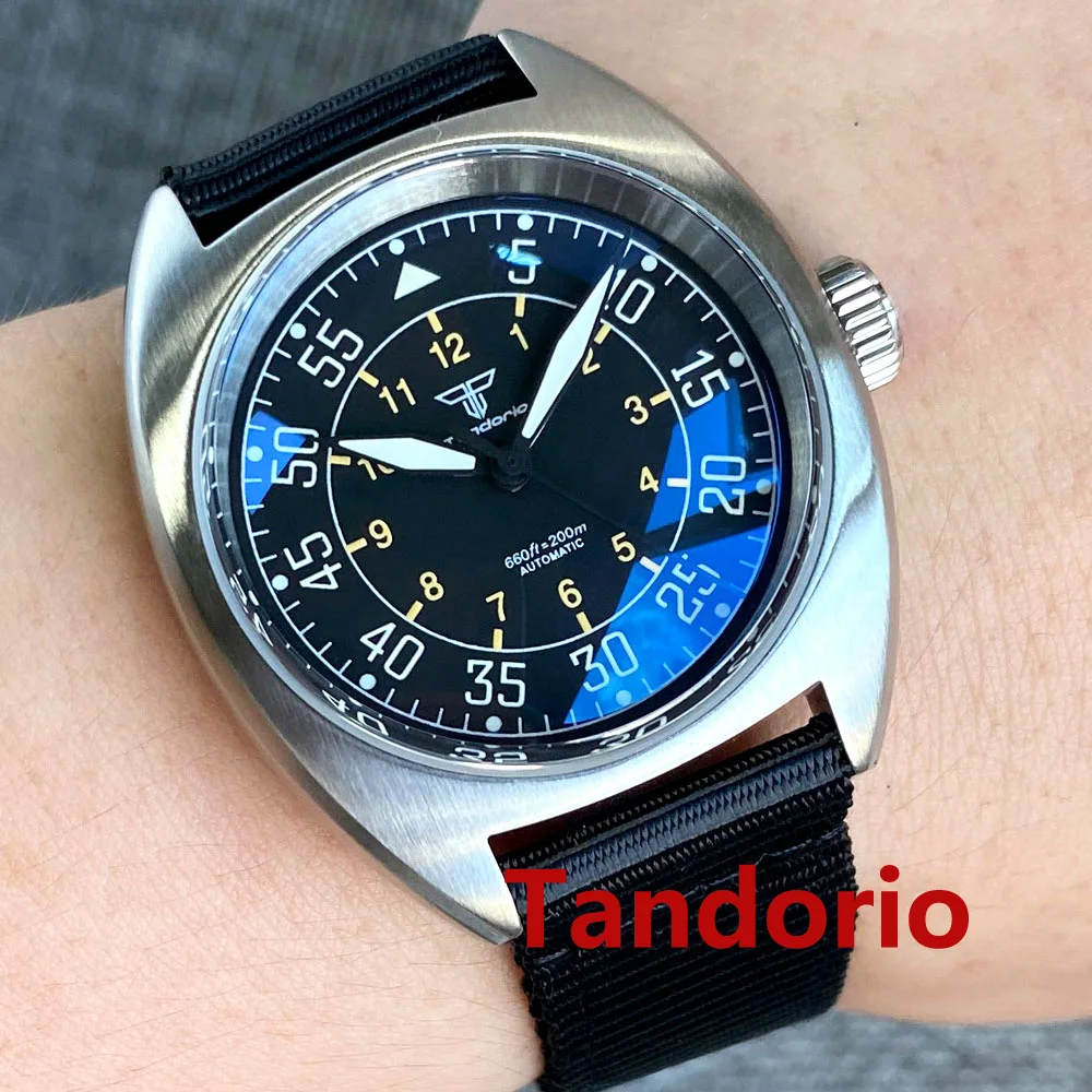 

20ATM Diving Tandorio Military Double Domed AR Sapphire Glass 36mm NH35A PT5000 Auto Brushed Men Watches Luminous Black Dial