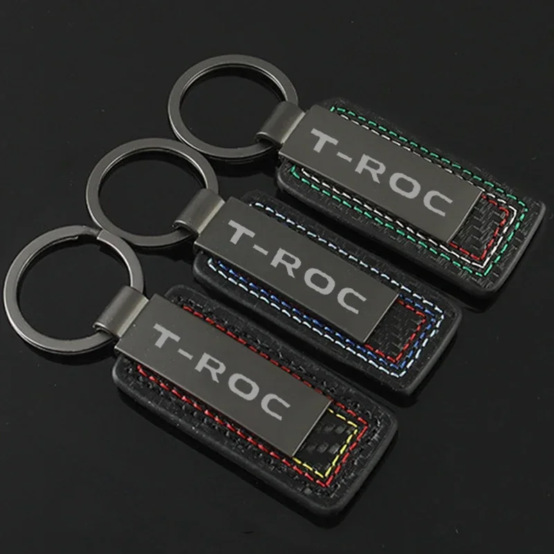 Car Key Chain Carbon Fiber Grain Keyrings Key Holder for VOLKSWAGEN VW T-ROC Logo Metal Key Rings Gifts Keychain Accessories