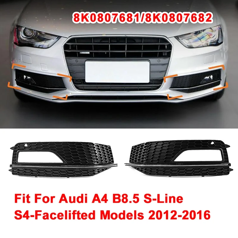 

Fog Light Lamp Cover Honeycomb Front Grille Grill For Audi A4 B8.5 S-Line S4 2012-2016 Front Bumper Lower Grille Car Accessories