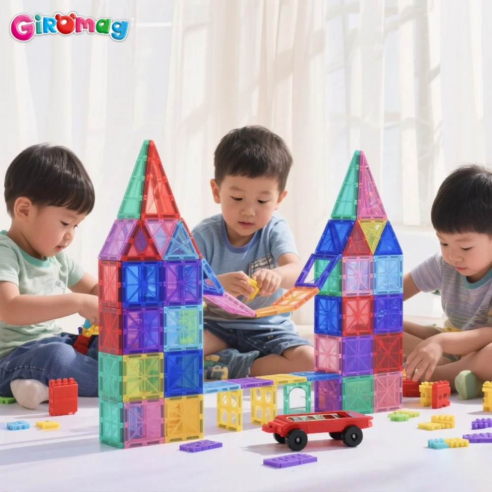 

GIROMAG 100PCS Diamond Magnetic Tiles Building Blocks Sparkling STEM Educational Toys Gift for Kids Boys Girls Ages 3-12