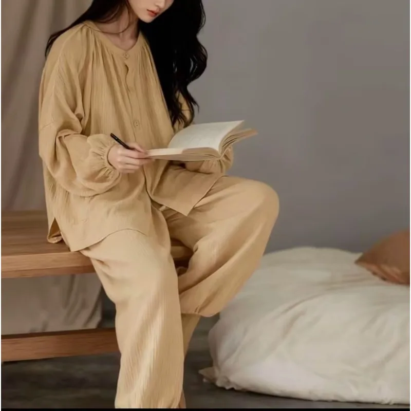 Autumn Solid Color Long Sleeve Cardigan Trousers Set Comfortable Homewear Direct From Manufacturers Wholesale Solid XXL Size