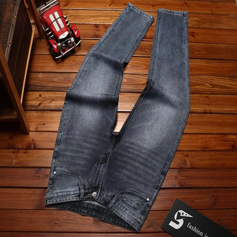 Fashionable, light luxury, minimalist jeans, men's stretch, slim fit, casual, versatile, business, small leg denim pants