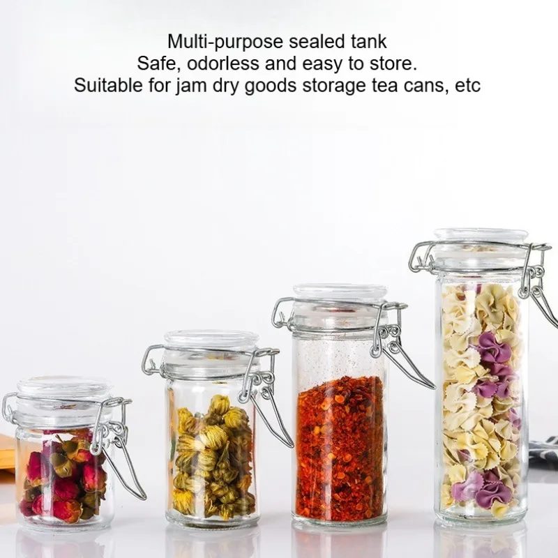 2pcs Buckle sealed glass jar transparent glass kitchen cereal storage jar tea snacks candy storage jar
