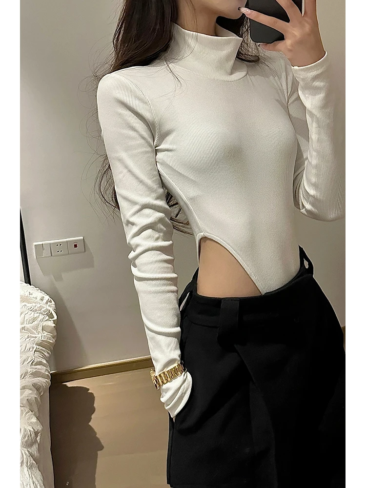 New Women's Elegant Women's Spicy Girl Style Design Sense Tight Jumpsuit Street Girl Stand Up Collar with Hollow Top
