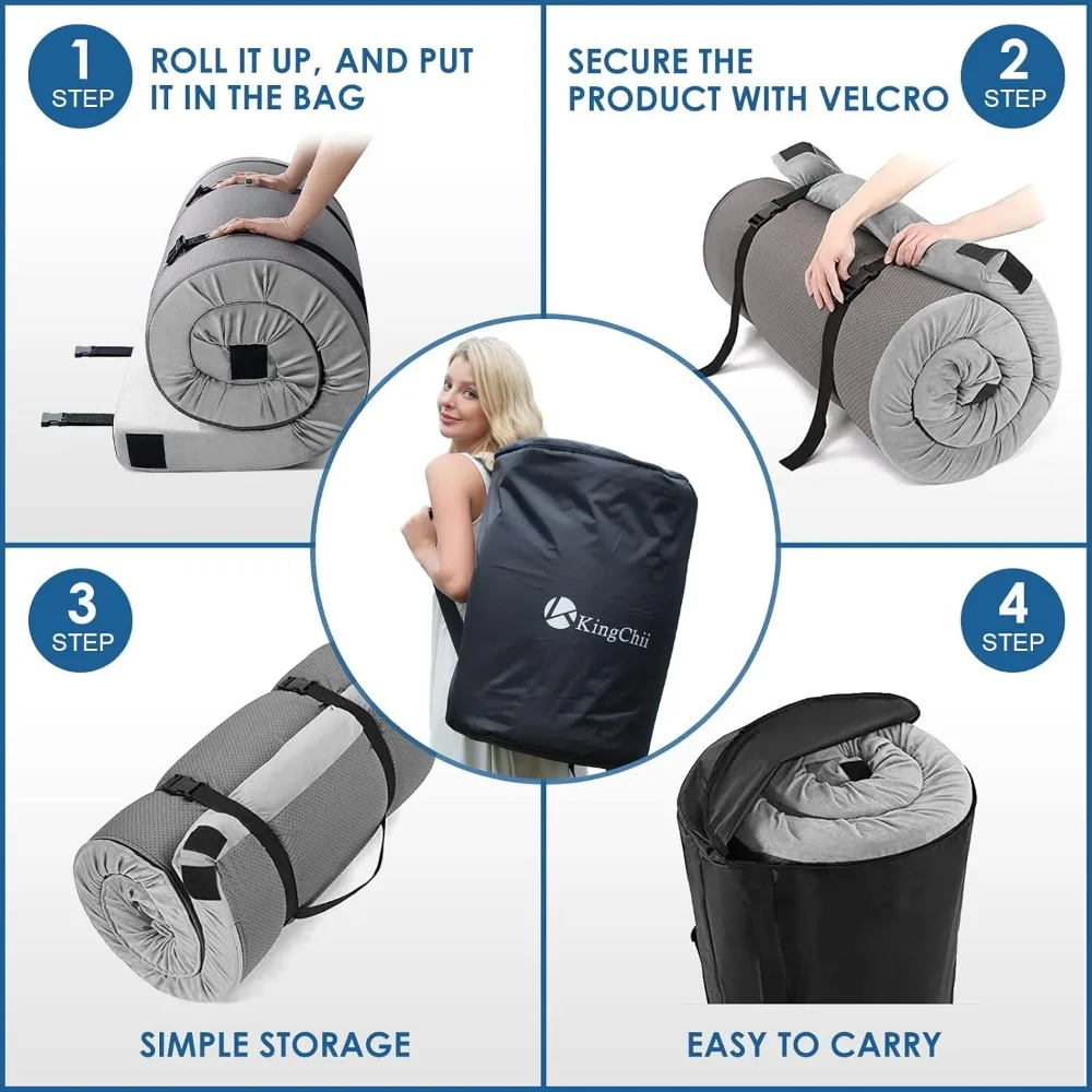 مرتبة تخييم إسفنجية، مرتبة تخييم محمولة قابلة للطي للسفر مع غطاء مقاوم للماء وحقيبة سفر #5