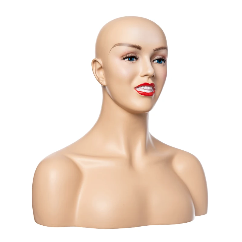 H12 Female Mannequin Head with Shoulder for Hat Display Manikin Head with Shoulder for Wig Jewelry Makeup Display