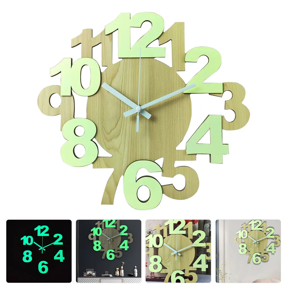 

Hollow Digital Wall Clock Mute Luminous Wooden Retro Decor For Bedroom Living Room Home Office Vintage Style Non-Ticking