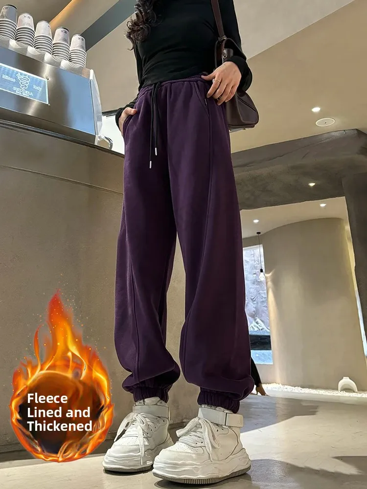 ارتفاع الخصر Fce اصطف Thiened فضفاض Sweatpants المرأة الخريف الشتاء Faion تنوعا عالية الخصر المرقعة طويلة P...